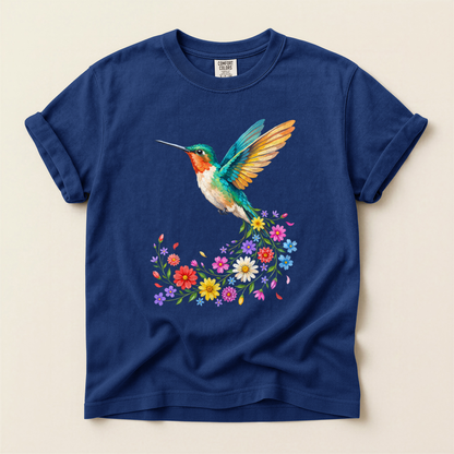 Hummingbird Flower Burst - True Navy