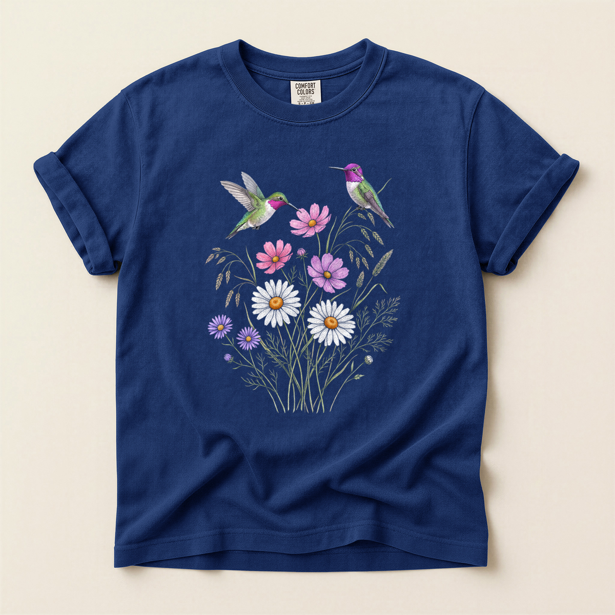 Hummingbirds Wild Daisies - True Navy