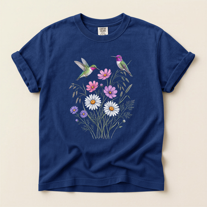 Hummingbirds Wild Daisies - True Navy