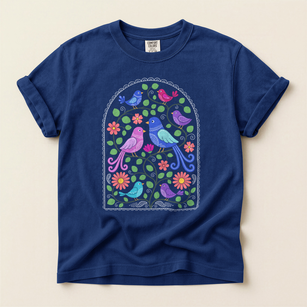 Folk Arch Birds - True Navy