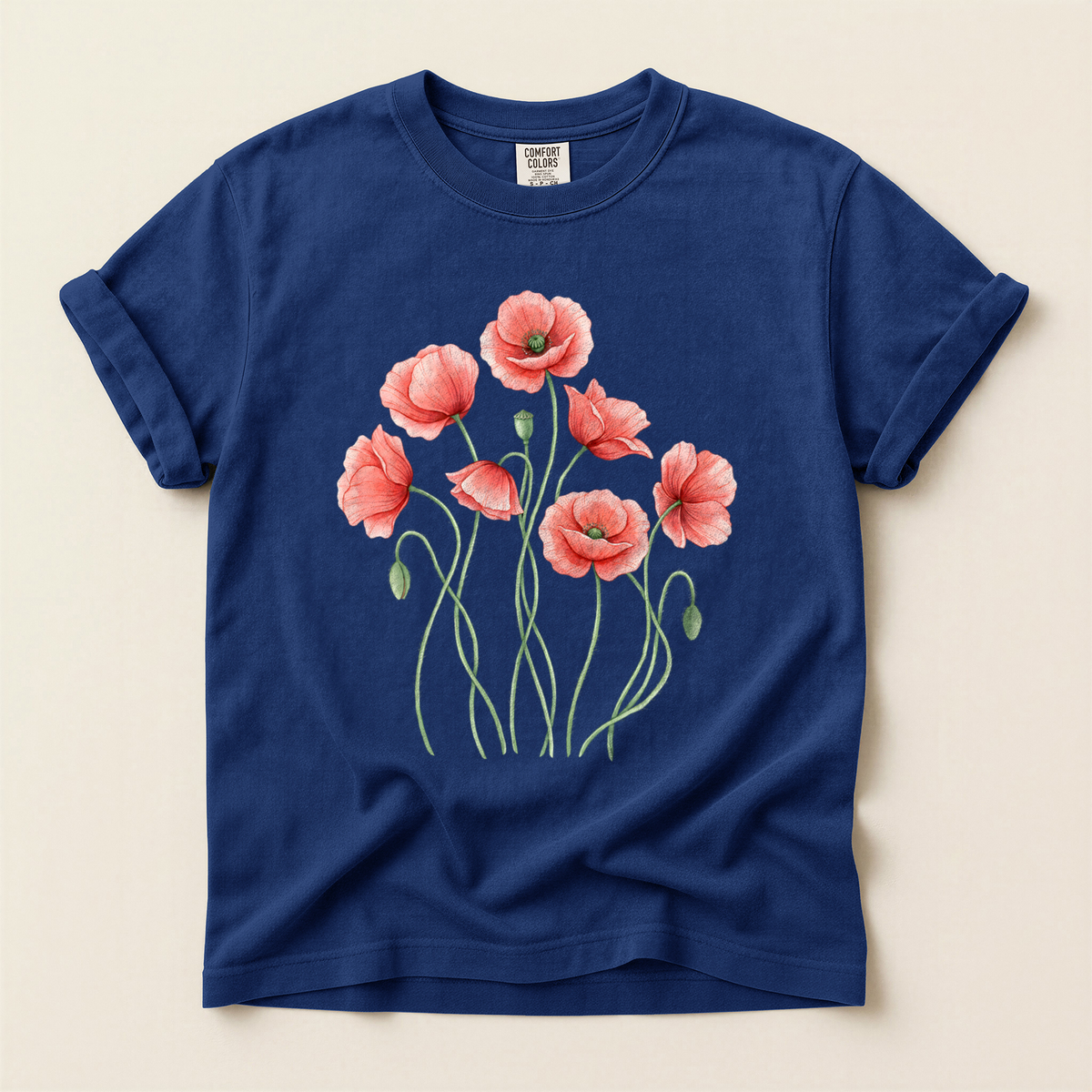 Red Poppies Bloom - True Navy