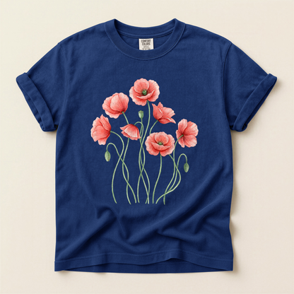 Red Poppies Bloom - True Navy