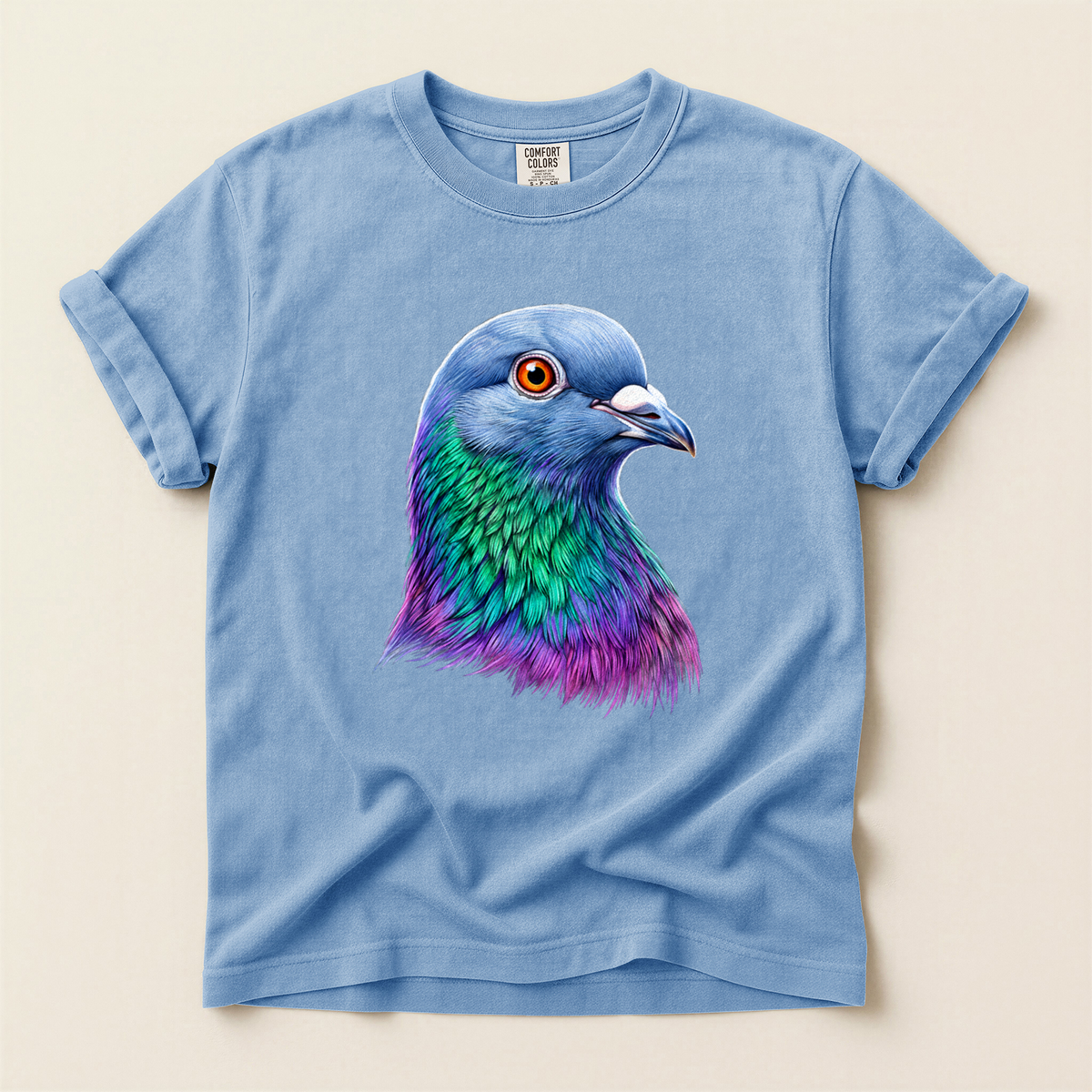 Iridescent Pigeon Head - Washed Denim