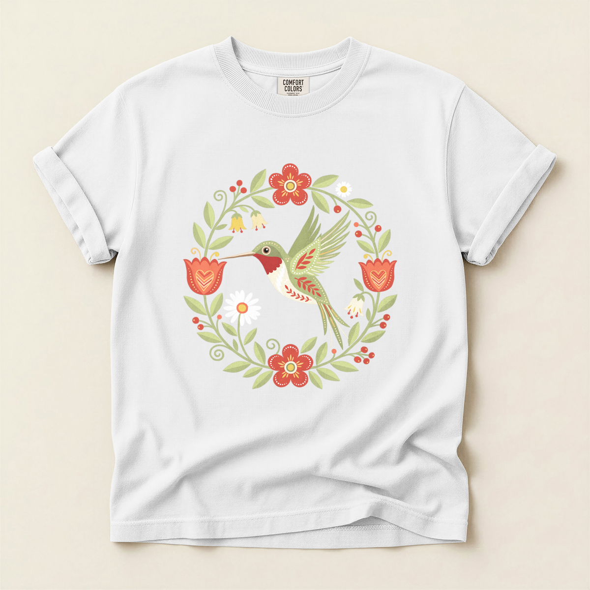 Hummingbird Floral Wreath - White