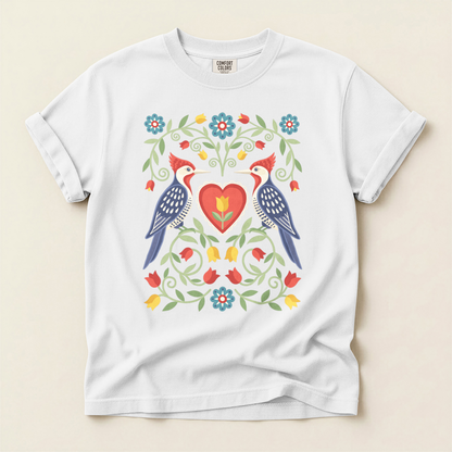 Folk Woodpecker Heart - White
