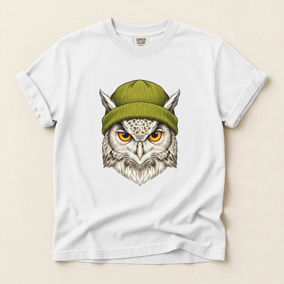 Owl Green Beanie - White