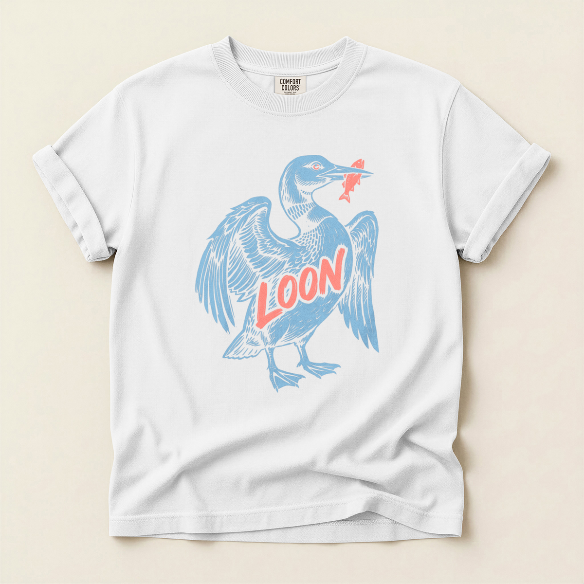 Loon Catches Fish - White