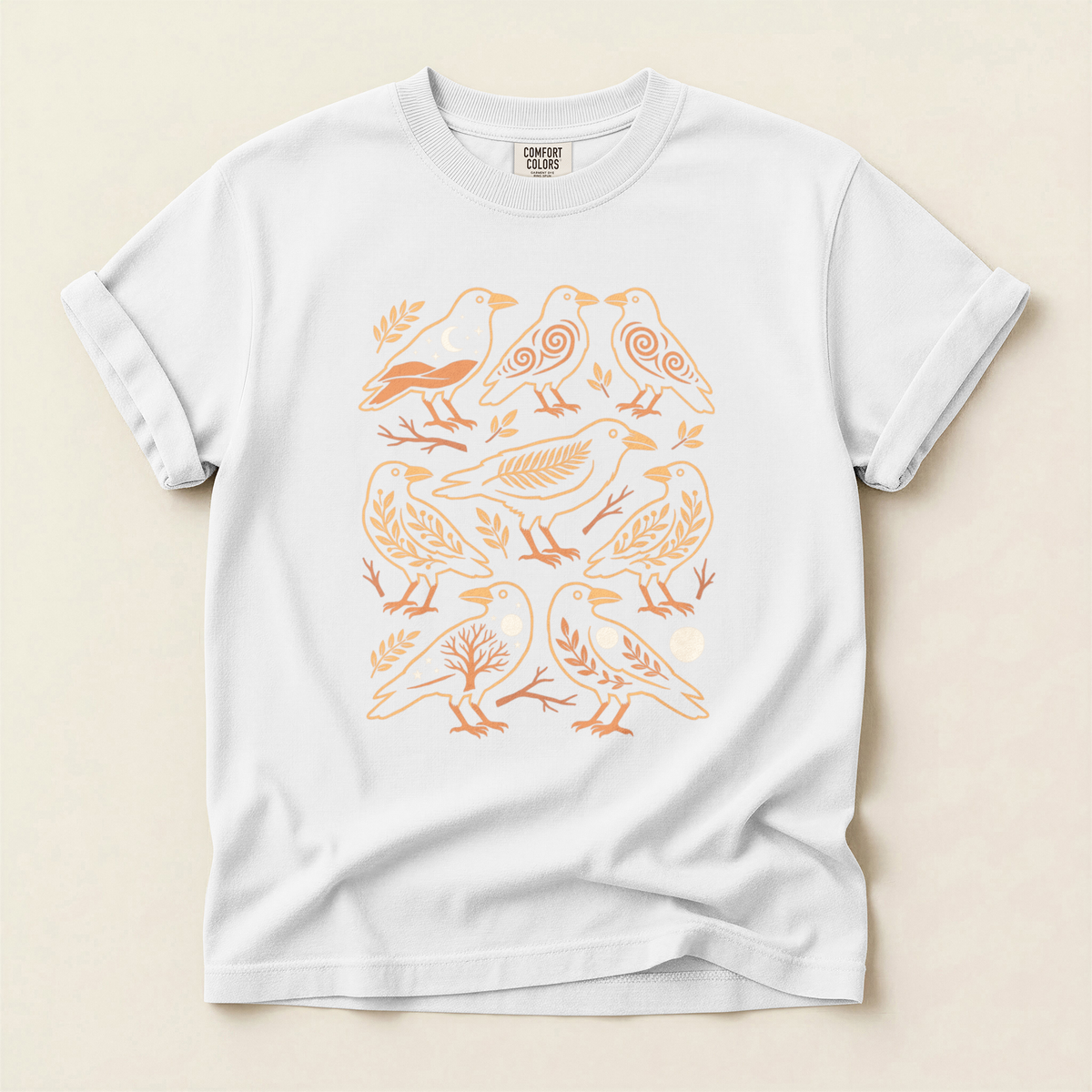 Folk Bird Pattern - White