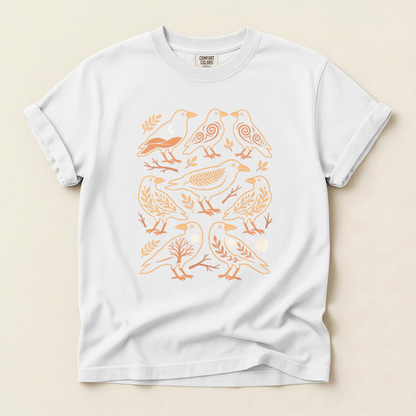 Folk Bird Pattern - White