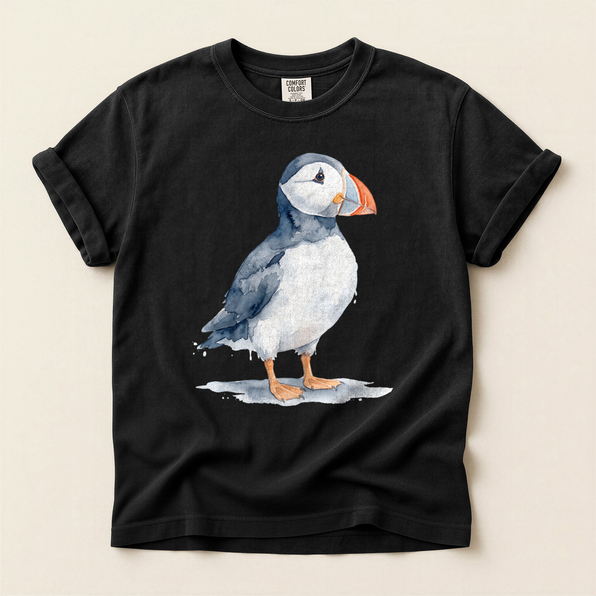 Watercolour Puffin Stand - Black
