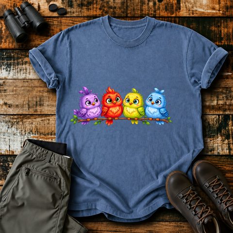 Colorful Cartoon Bird Quartet Tee