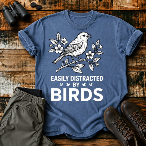 Easily Distracted by Birds Floral Line Art Tee