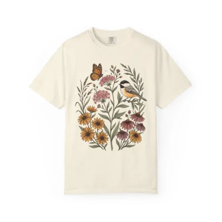 Black-Capped Chickadee Floral Garden Tee